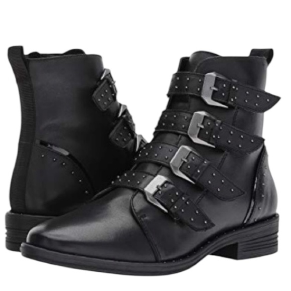 Steve Madden Pursue Black Ankle Boots with Buckles Lether Upper size:7